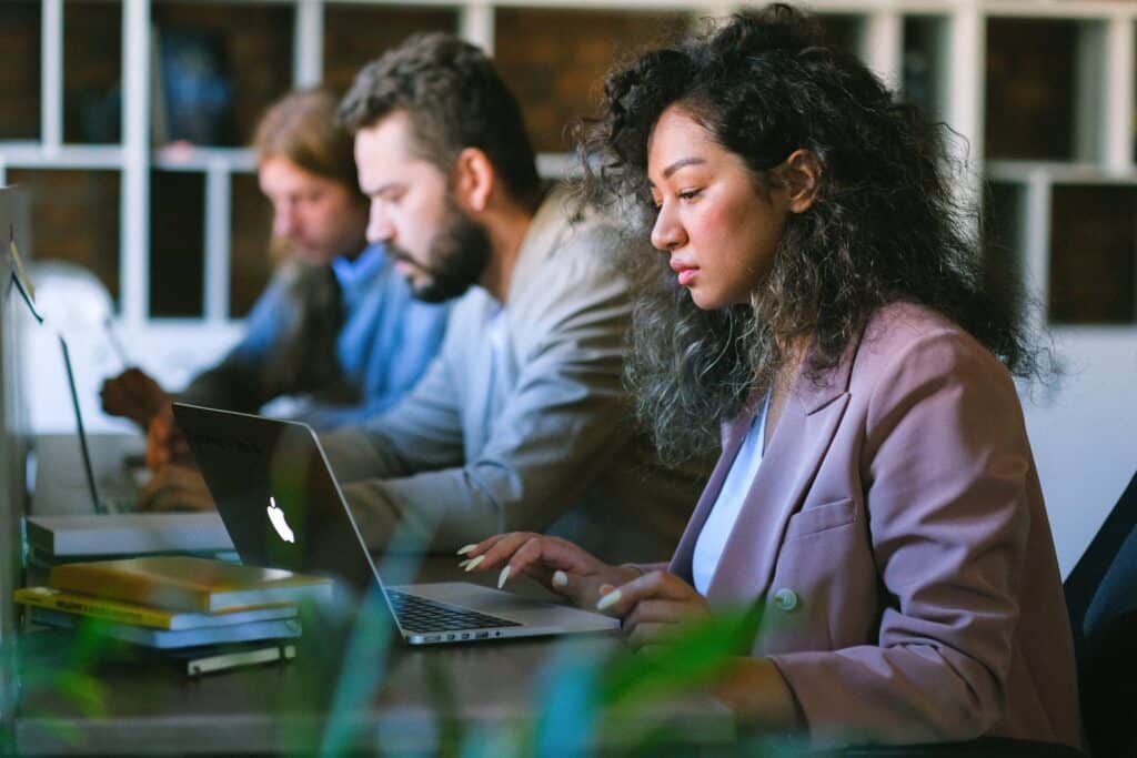 Professionals working on laptops