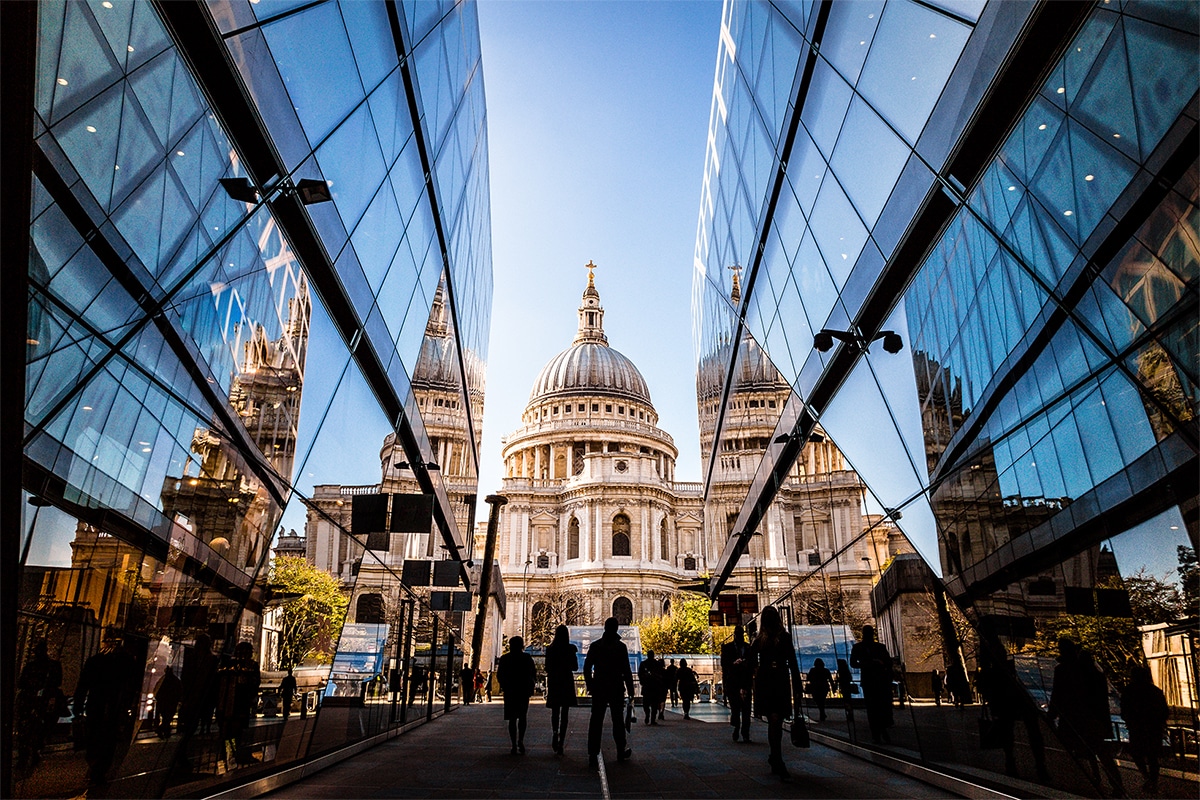 St Paul's between glass buildings