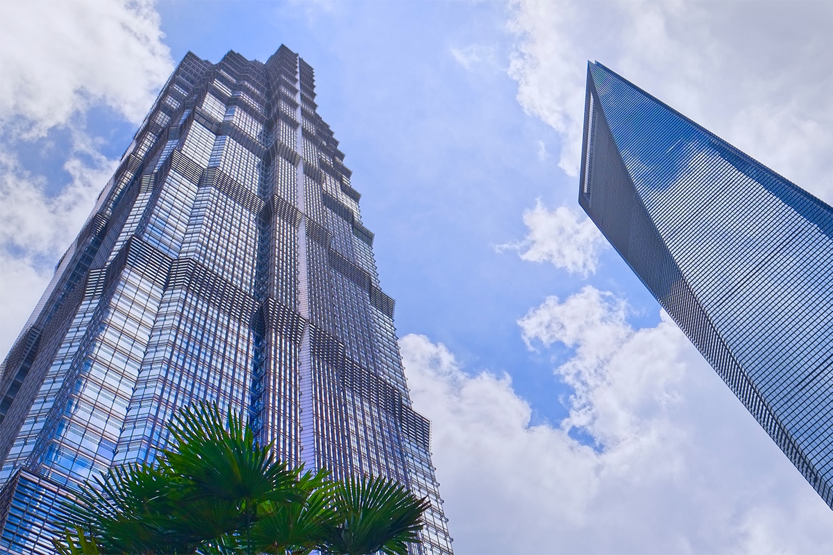 Jin Mao Tower and World Financial Center, Liujiahui Financial District Shanghai China.