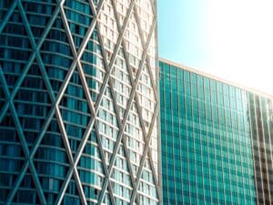 Futuristic glass buildings